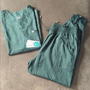 Women’s Uniforms World Green Scrubs Set Drawstring Waist Easy Care Size 2XL NEW
